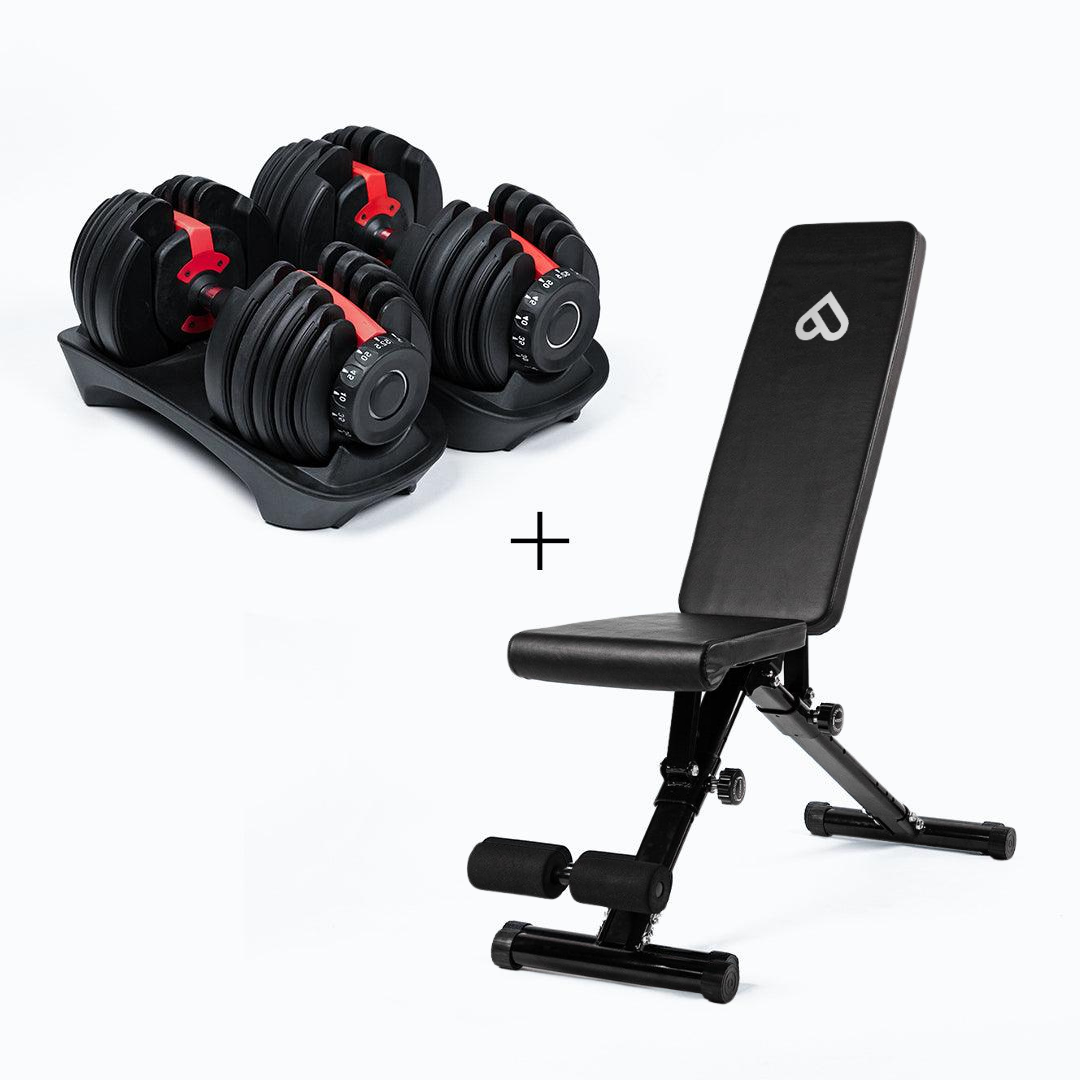 Ultimate Bundle: 2 Adjustable 5-52.5 lbs Dumbbells + Bench