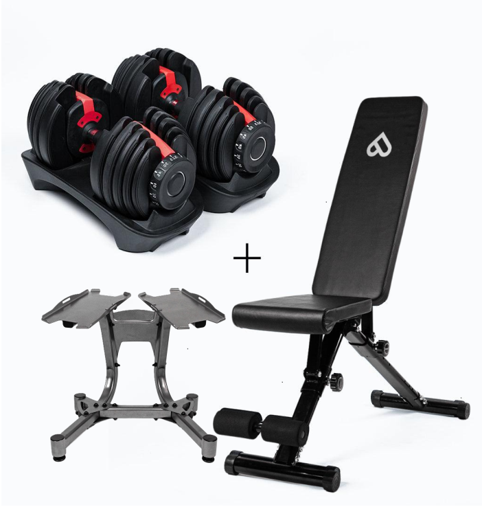 Ultimate Bundle: 2 Adjustable 5-52.5 lbs Dumbbells + Bench + Stand