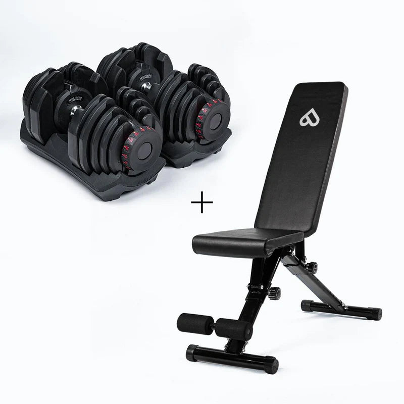 Ultimate Pro Bundle: 2 Adjustable 10-90 lbs Dumbbells + Bench