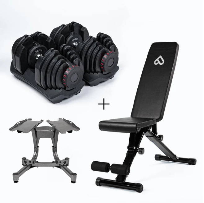 Ultimate Pro Bundle: 2 Adjustable 10-90 lbs Dumbbells + Bench + Stand