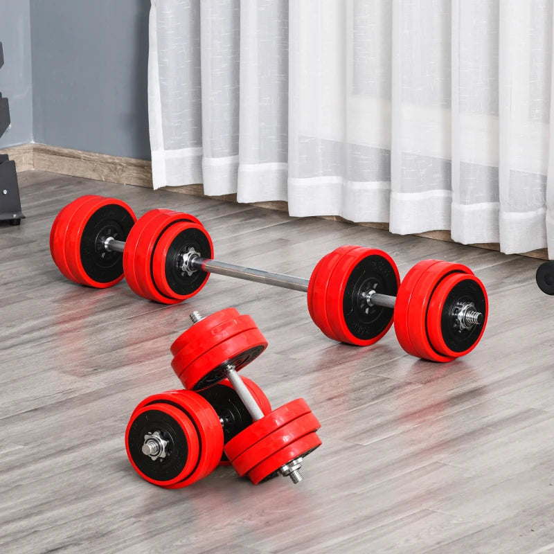 66 lbs 2-In-1 Adjustable Dumbbell & Barbell (Red)